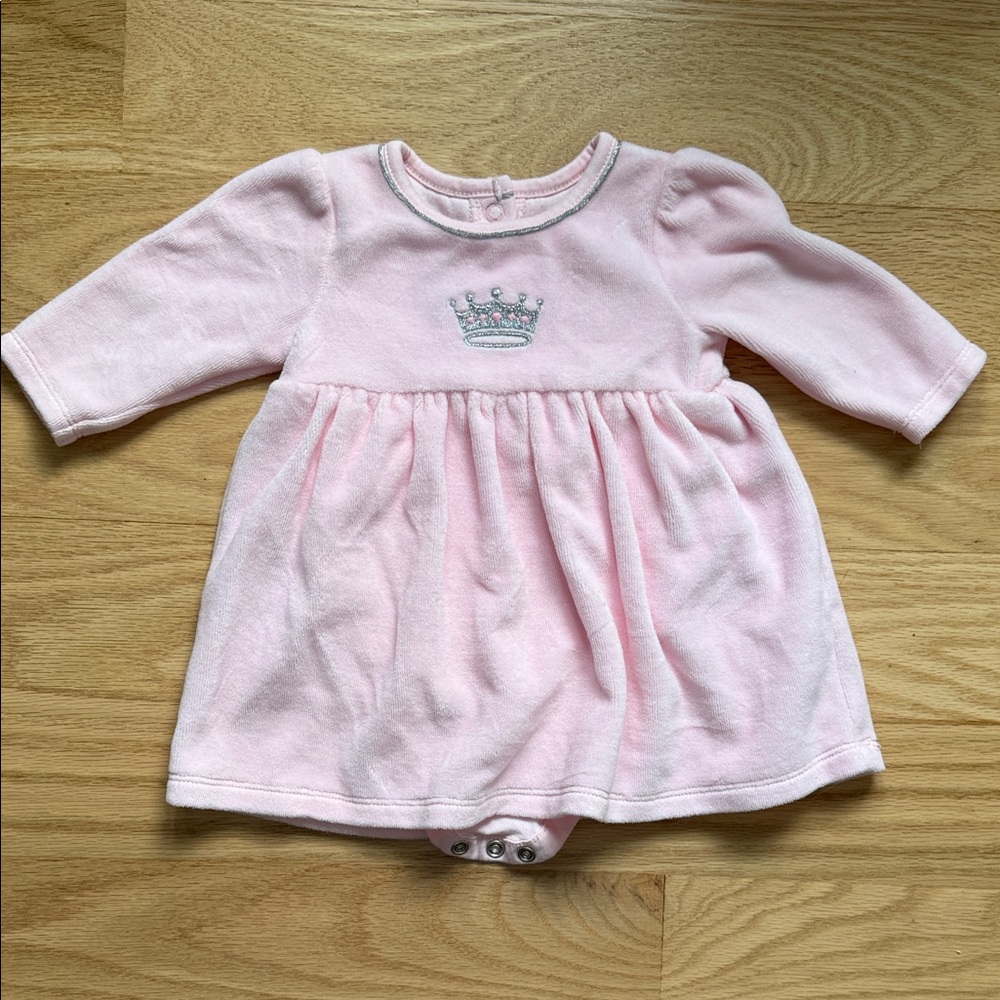 Rachel Riley Pink Long Sleeve Dress with Crown Embroidery